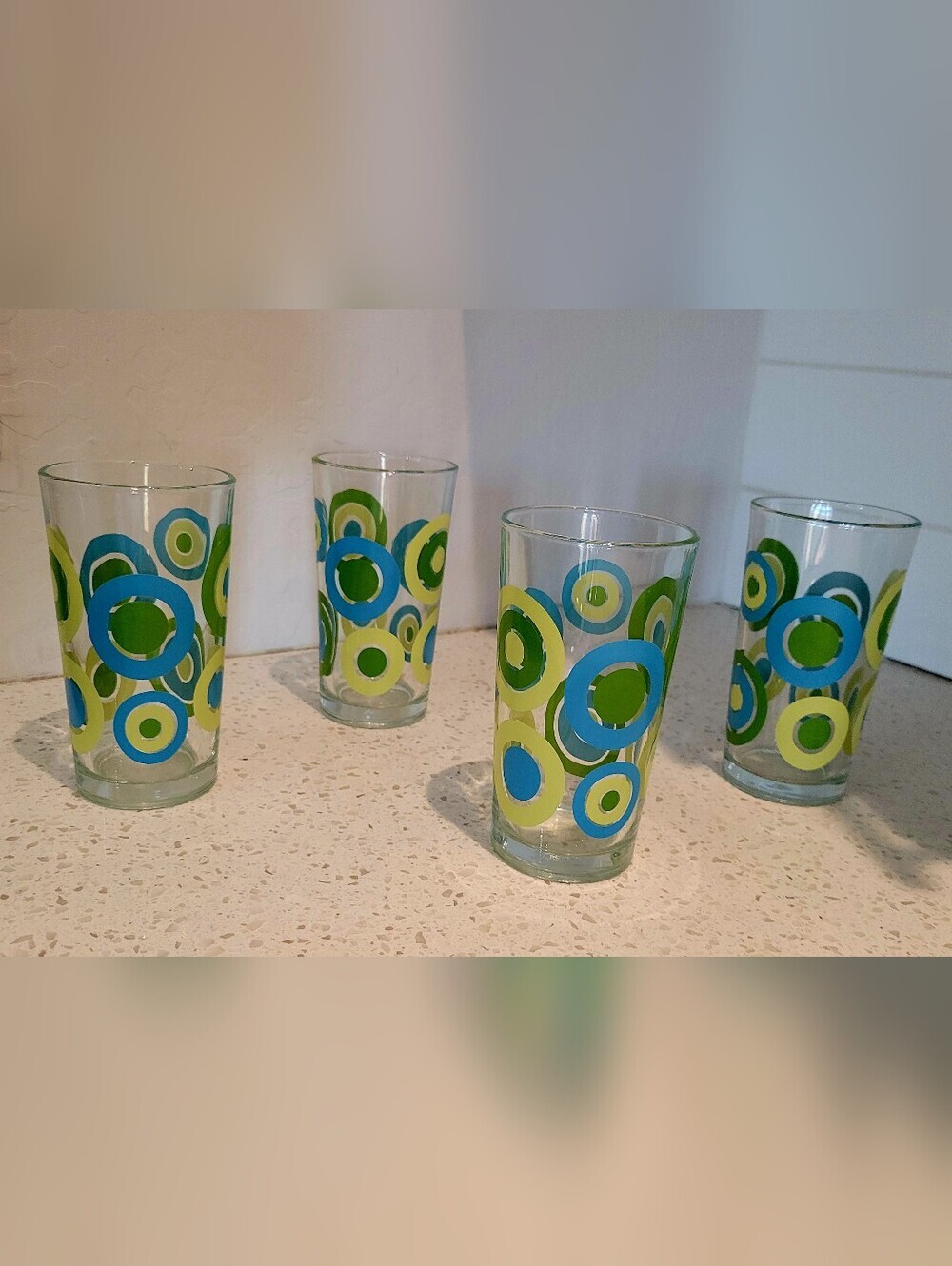 VTG MCM Libbey Circus Pattern Blue & Green 12oz Tumblers | Set Of 4